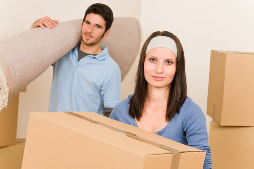 Packed boxes and furniture prepared for a home removal in St Johns Wood
